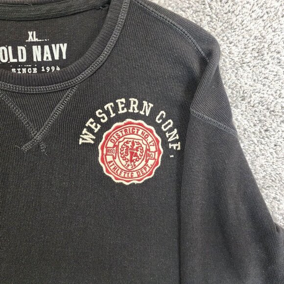Old Navy‎ Thermal Sweater Mens XL Black Long Sleeve Crew Neck Patched Casual - Picture 2 of 8